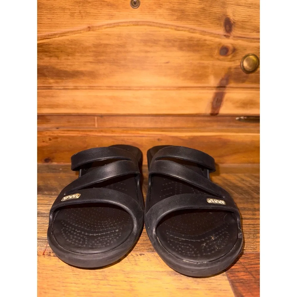Crocs Patricia Black Wedge Strappy Sandals Women's Size 8 Comfort Casual Summer